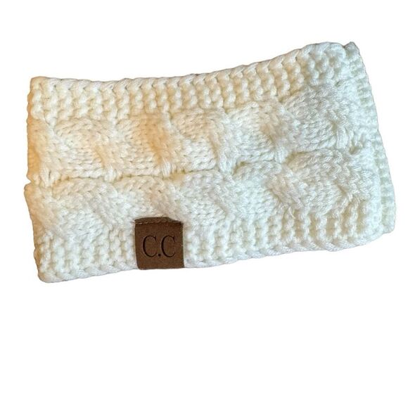Women's CC Cable Knit Fuzzy Lined Ear Warmer Headband - Ivory - Picture 1 of 4